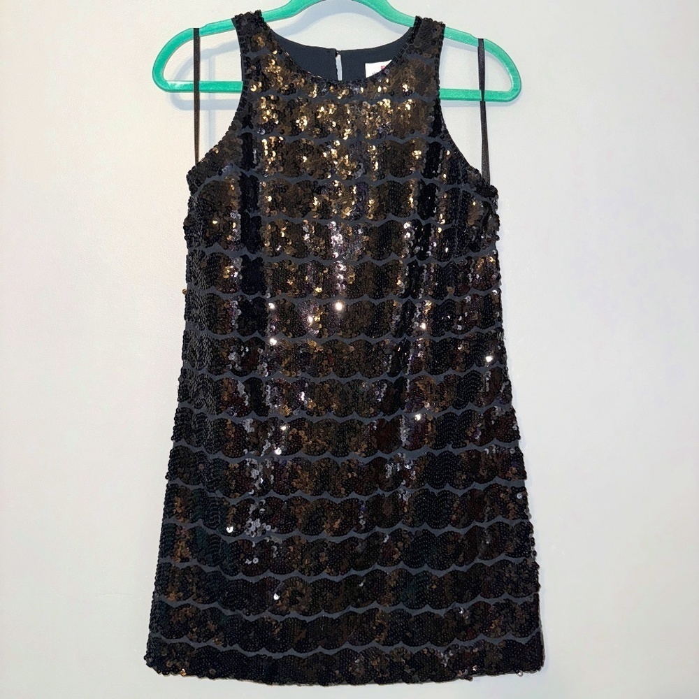 EUC Vineyard Vines Sequin Rope Shift Cocktail Dress Jet Black Size 4